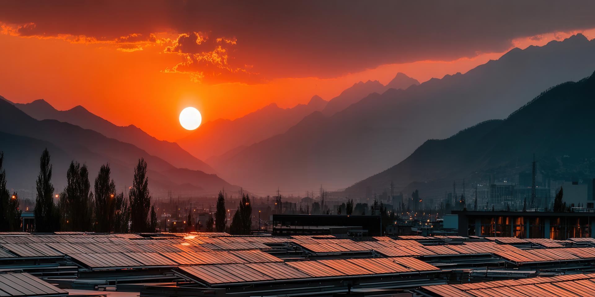 A stunning sunset paints the sky over the mountains and city, creating a beautiful landscape.